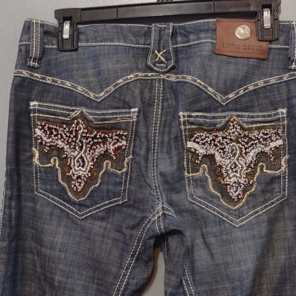 ANTIK denim beaded jeans Y2k embellished size 29 light distressing Bootcut Vinta